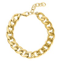 Pulsera Chunky dorada brillante de acero quirúrgico sobre fondo blanco