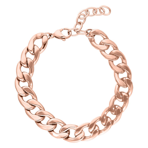 Pulsera Chunky de oro rosa de acero quirúrgico sobre fondo blanco