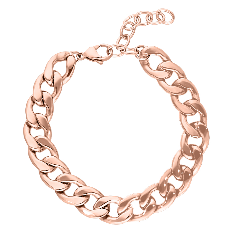 Roségoldenes Chunky Armband aus Chirurgenstahl auf weißem Hintergrund