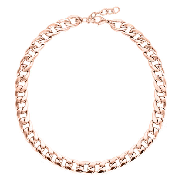 Cadena chunky de oro rosa de acero quirúrgico 316L sobre fondo blanco