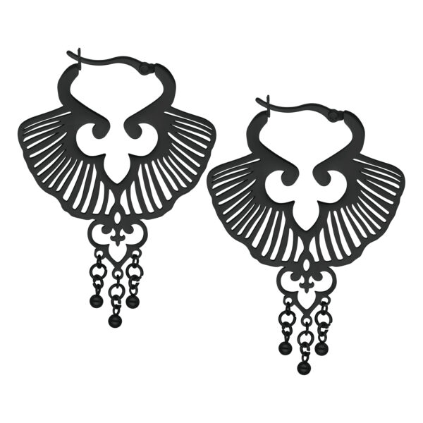Aros de Ginkgo negros de acero quirúrgico sobre fondo blanco