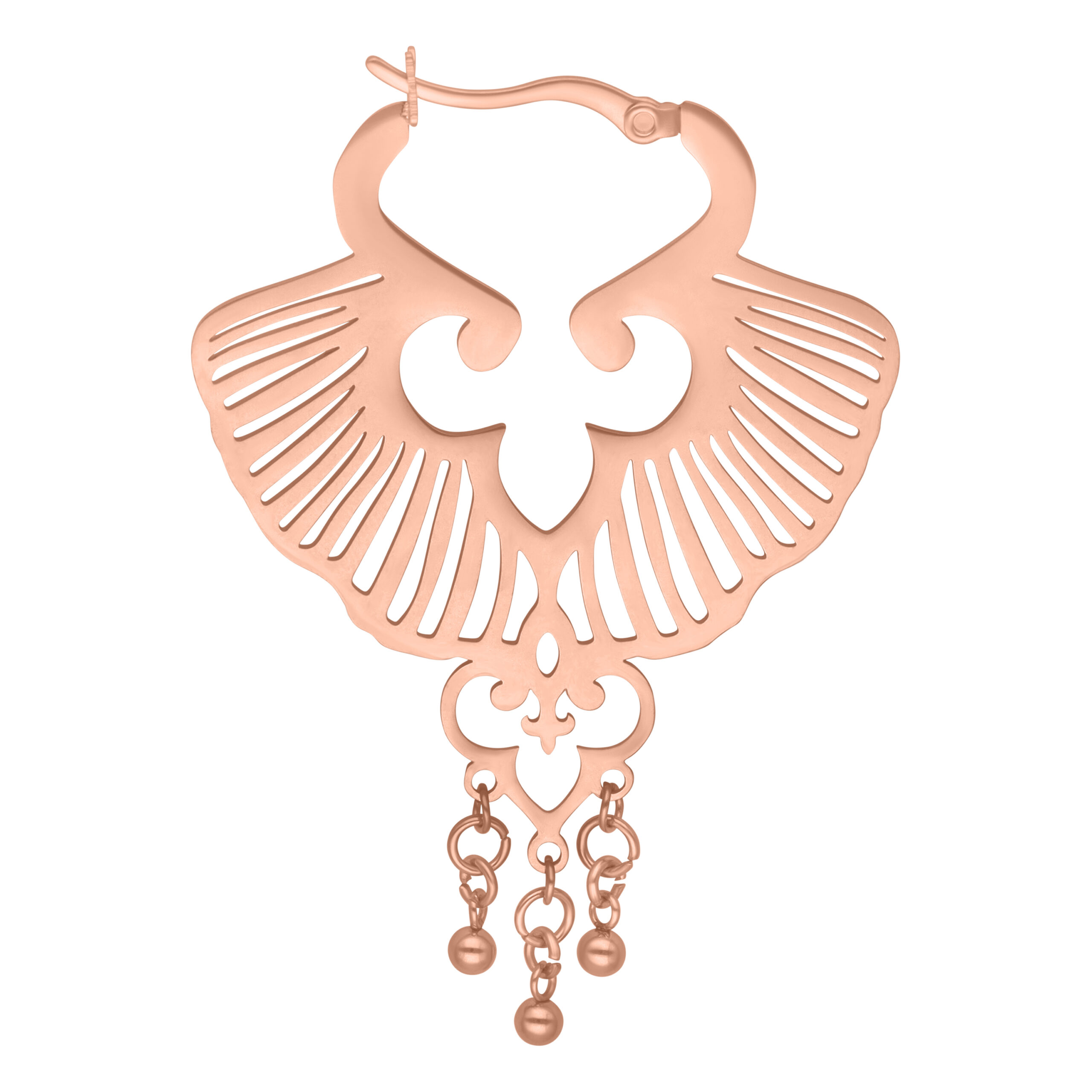 Ginkgo-förmige Ohrringe aus roségoldenem Chirurgenstahl mit Klappverschluss