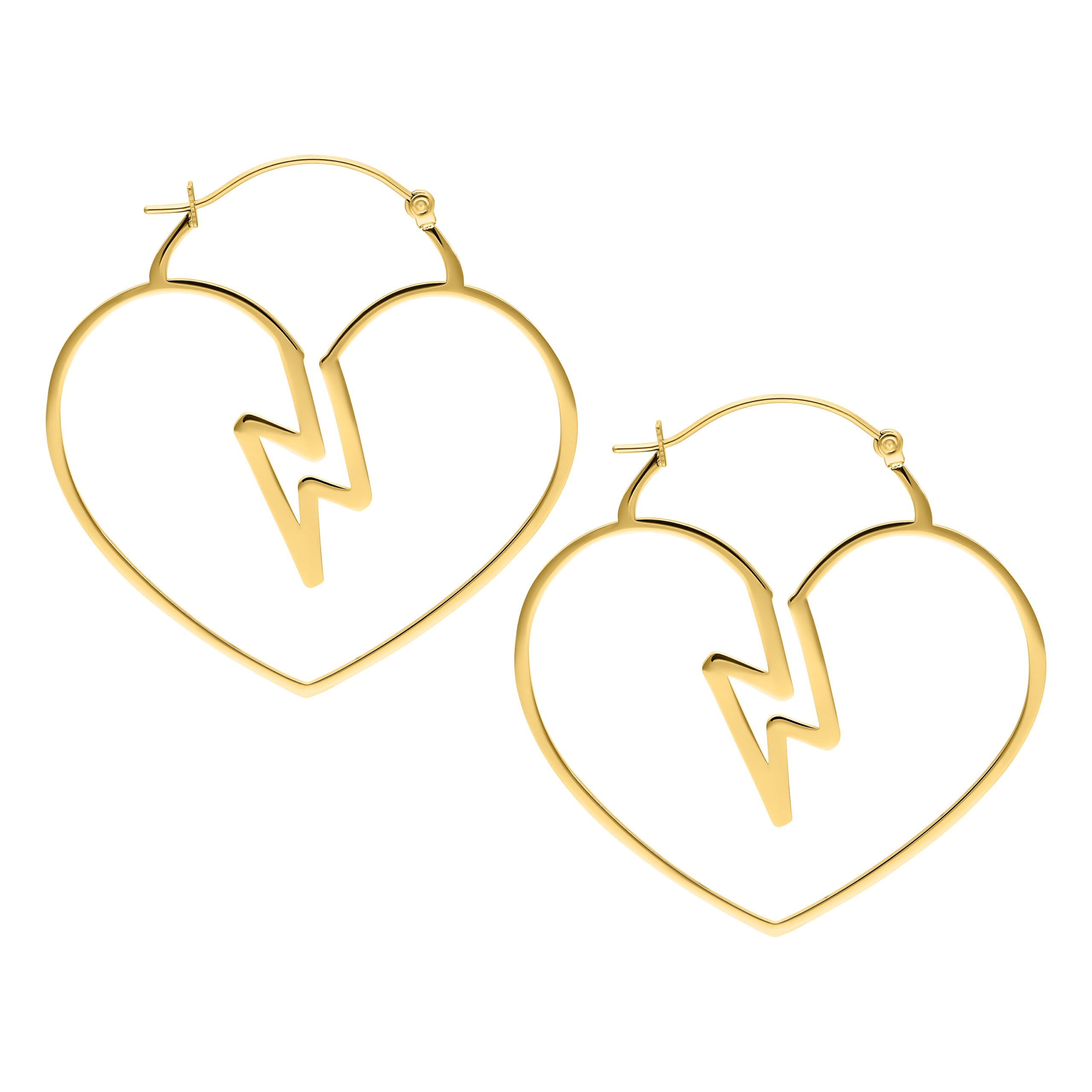 Aros Heartbreaker Dorados Aros dorados con forma de corazón de acero quirúrgico 316L en fondo de estudio
