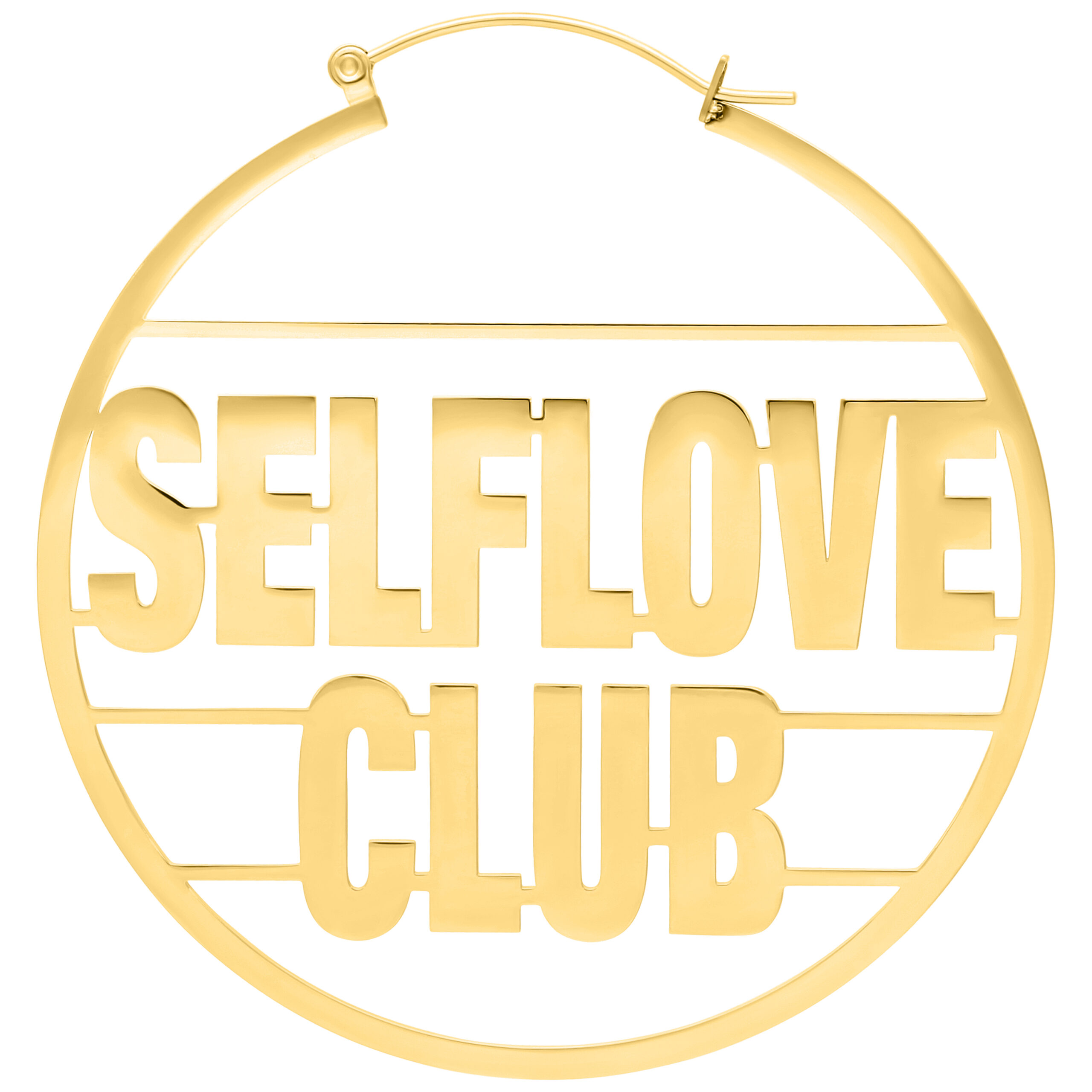 Pendientes Selflove Club Hoops dorados de acero quirúrgico sobre fondo blanco