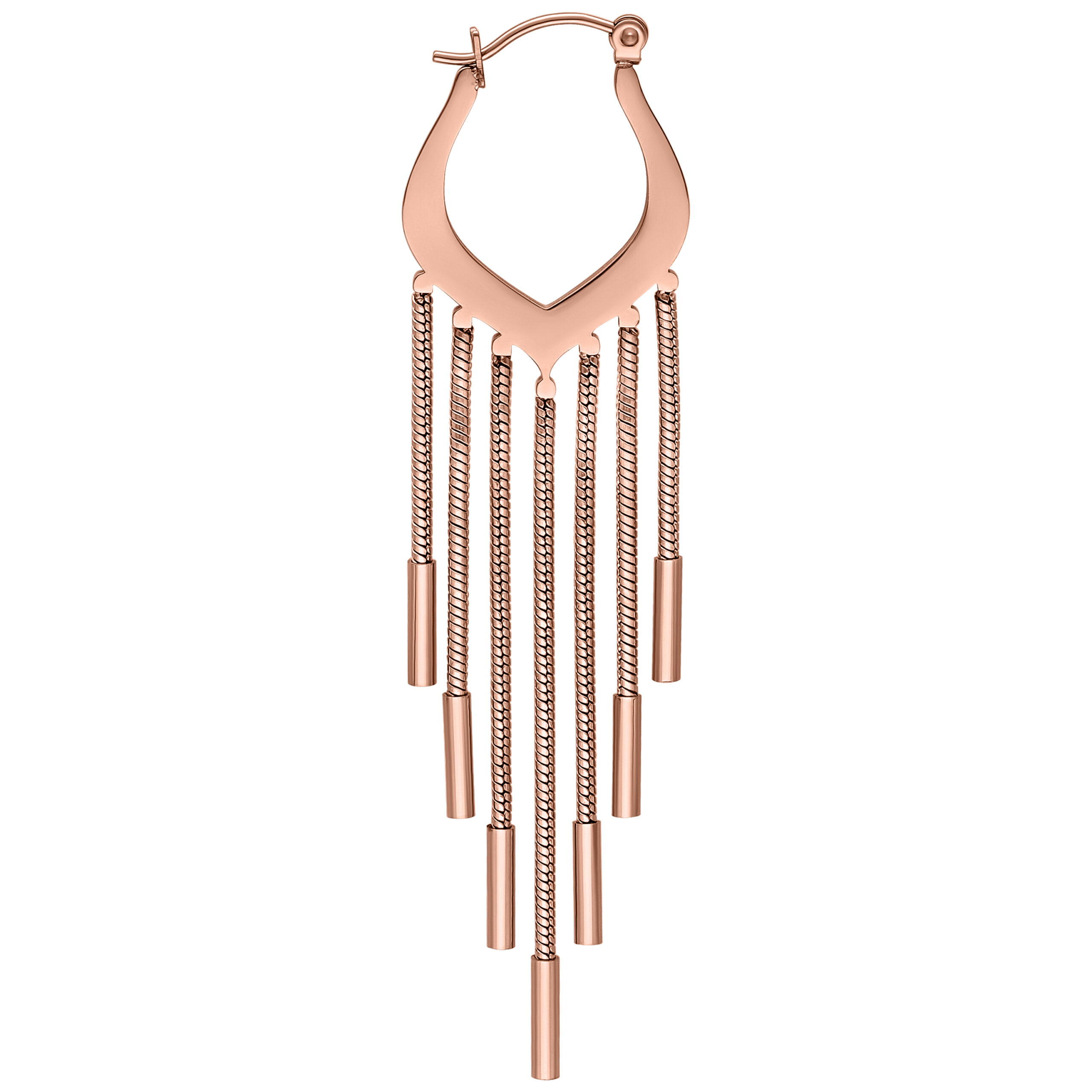 Roségoldene Snakechain Hoops Ohrringe vor weißem Hintergrund