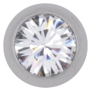 Silberner Titan Piercing-Aufsatz mit klarem, facettiertem Kristall auf weißem Hintergrund