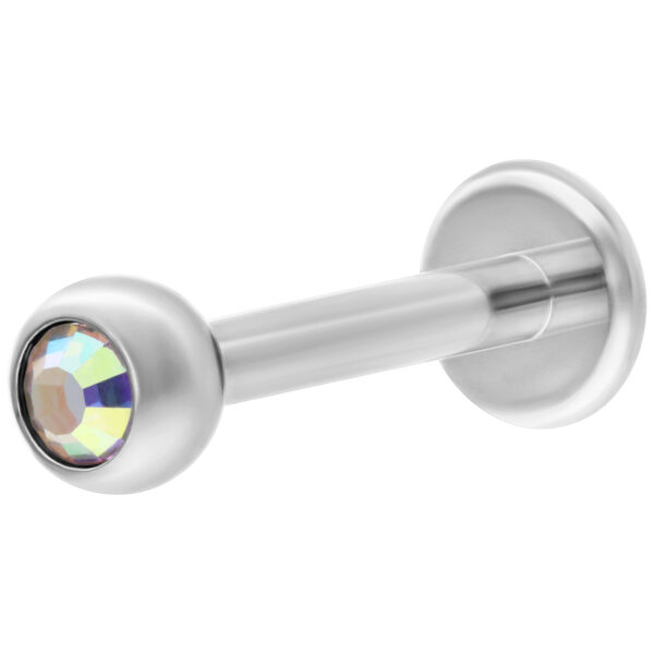 Labret plateado con cristal Aurora Boreale, 6 mm de longitud, 4 mm de tamaño de bola