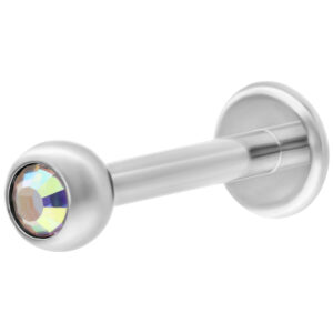 Silbernes Labret mit Aurora Boreale Kristall, 6 mm Länge, 4 mm Kugelgröße