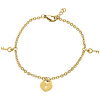 Pulsera dorada con motivos de llave sobre fondo blanco
