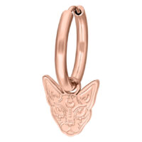 Roségoldene Little Sphynx Creolen Roségoldene Creole mit Sphynx Anhänger auf weißem Hintergrund