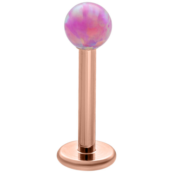 Labret de oro rosa con bola de ópalo Bubble Gum de 5 mm sobre fondo blanco