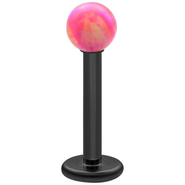 Labret de titanio negro con bola de ópalo Light Hot Pink de 5 mm sobre fondo blanco