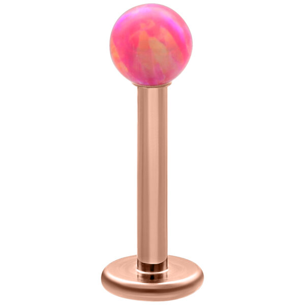 Labret con barra de oro rosa y bola de ópalo rosa sobre fondo blanco
