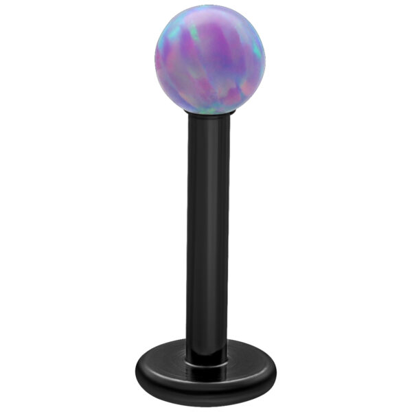 Labret de titanio negro con bola de ópalo Light Periwinkle sobre fondo blanco
