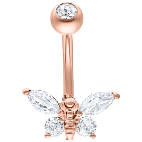 Bananabell de oro rosa con abeja de cristal brillante sobre fondo blanco
