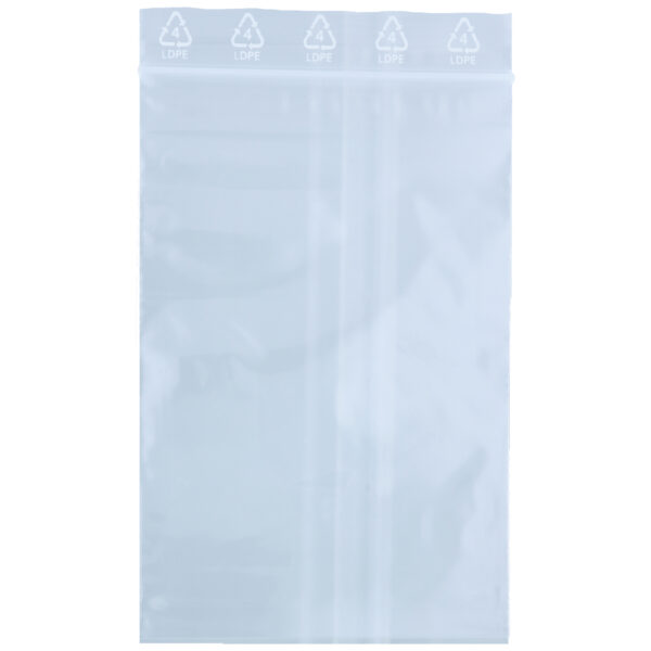 Bolsa con cierre transparente de LDPE, 80x120 mm, sobre fondo blanco