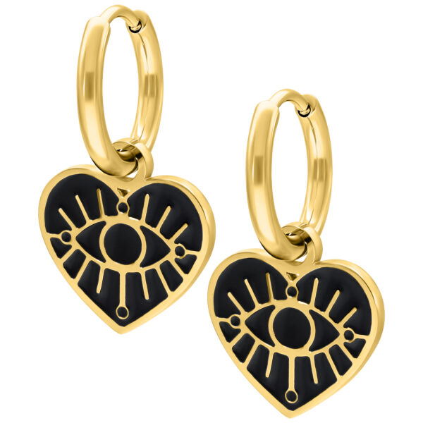 Aros dorados con colgante de corazón y motivo de ojo, brillantes