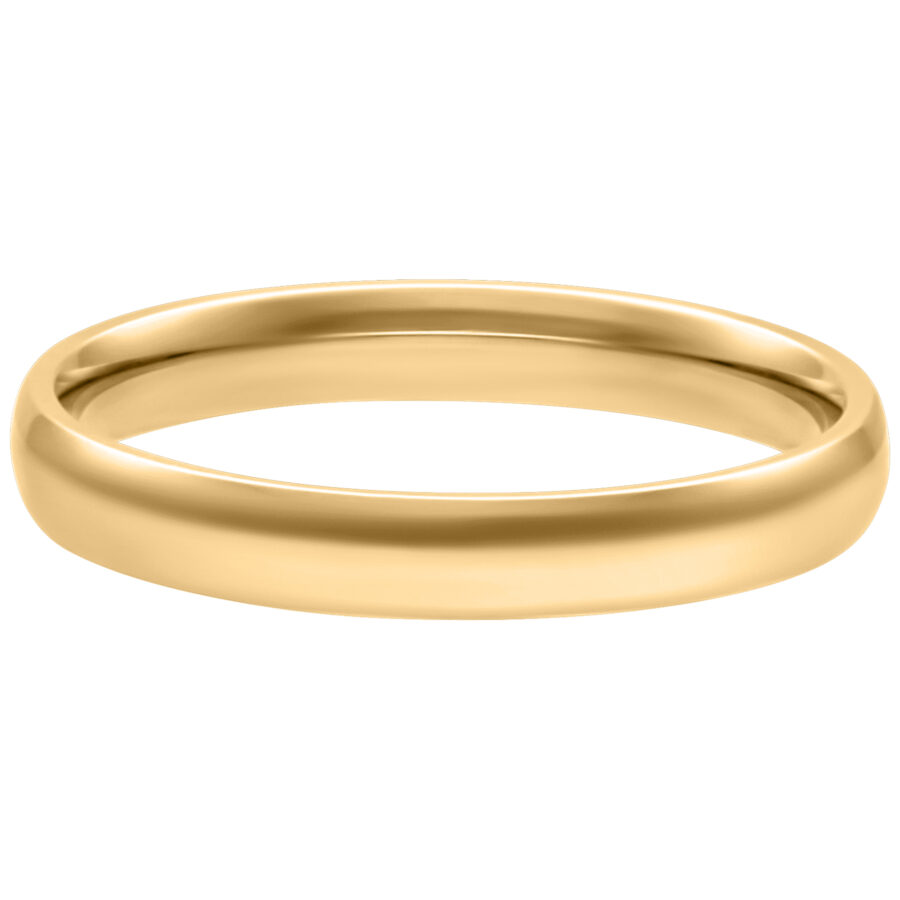 Anillo dorado sencillo de acero quirúrgico, tamaño 17,0 mm, sobre fondo blanco
