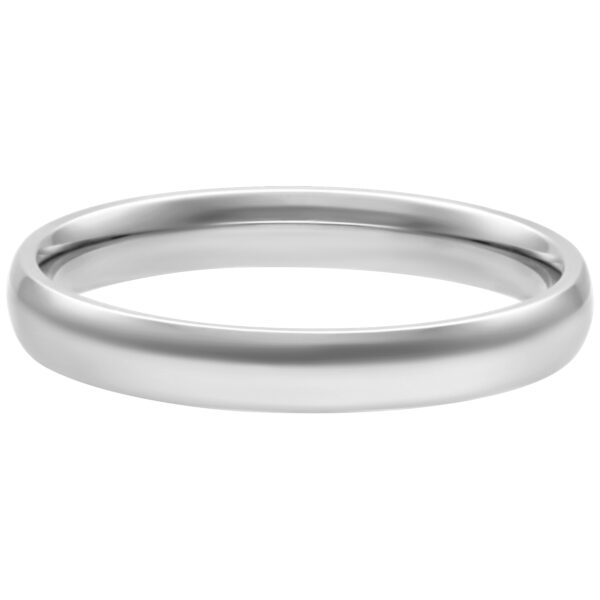 Anillo simple y brillante de acero quirúrgico plateado sobre fondo blanco