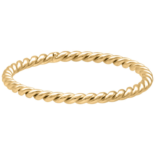 Anillo dorado, torcido de acero quirúrgico 316L sobre fondo blanco