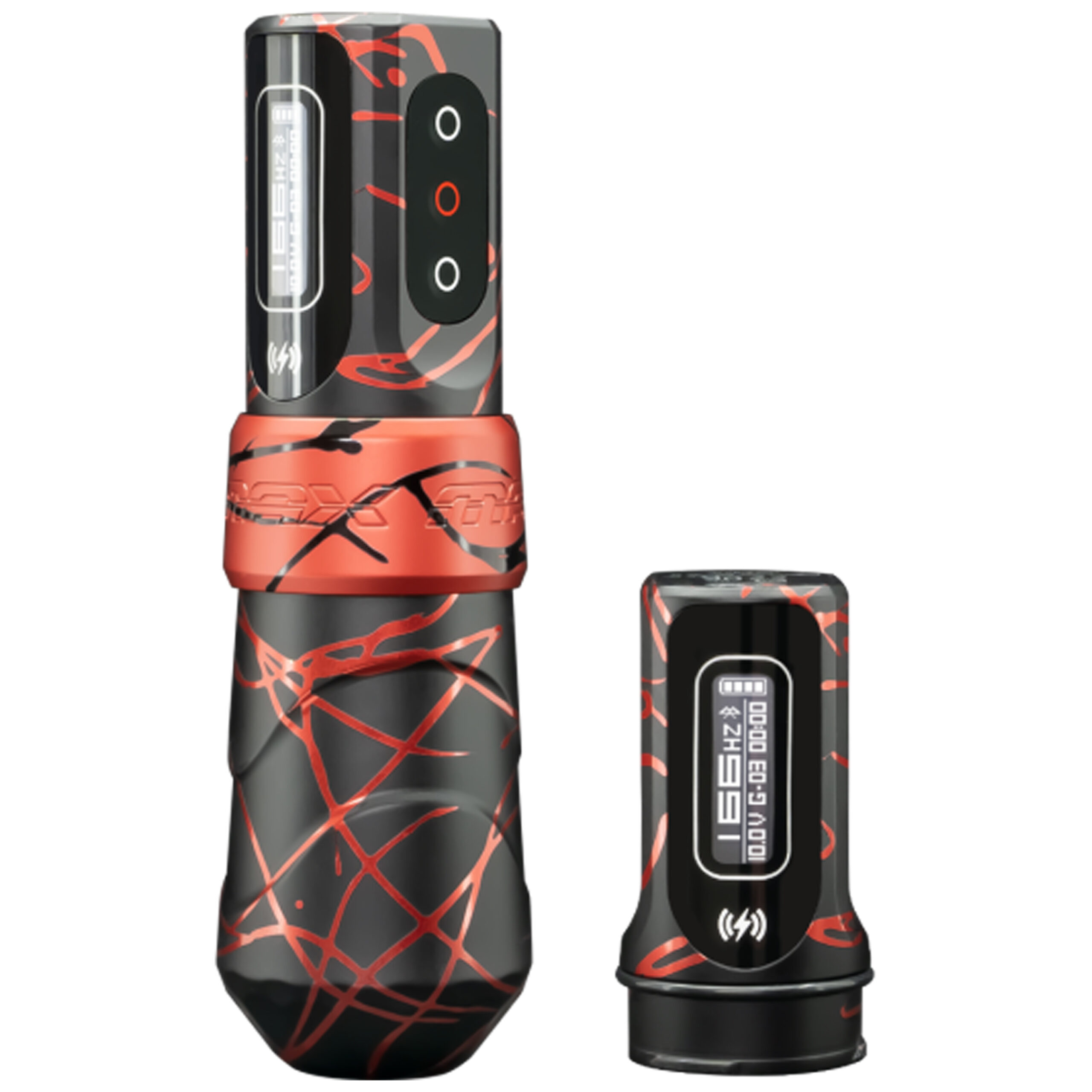 FK Irons Flux Max rojo-negro máquina de tatuar Máquina de tatuar FK Irons Flux Max en rojo y negro sobre fondo blanco