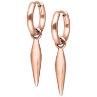 Roségold Ohrringe Little Bullet Hoops Roségoldene Ohrringe mit länglichem Anhänger vor weißem Hintergrund