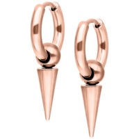 Roségoldene Ohrringe mit langen Spikes auf weißem Hintergrund