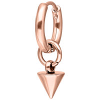 Roségoldene Creolen mit kurzem Spike-Anhänger auf weißem Hintergrund