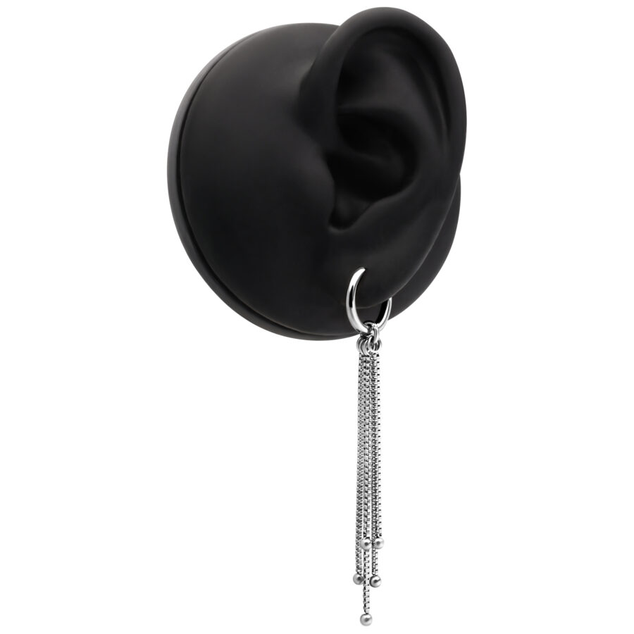 Aros de Cadena Venezia Plateados en modelo de oreja negra, cierre de bisagra