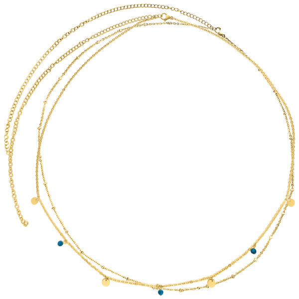 Cadena para ombligo de dos filas en dorado de acero quirúrgico 316L sobre fondo blanco