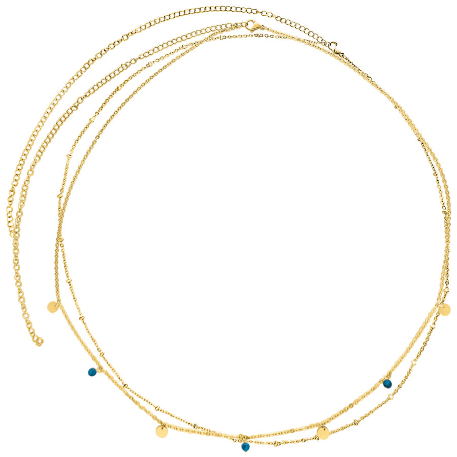 Cadena para ombligo de dos filas en dorado de acero quirúrgico 316L sobre fondo blanco