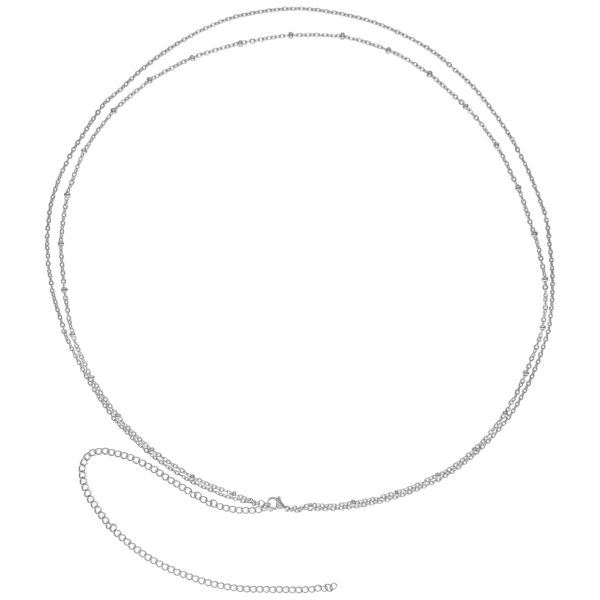 Dos cadenas plateadas para el vientre de acero quirúrgico sobre fondo blanco