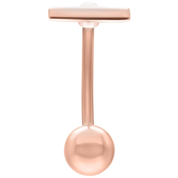 Bananabell de oro rosa con 1,6 mm de grosor y 12 mm de longitud sobre fondo blanco