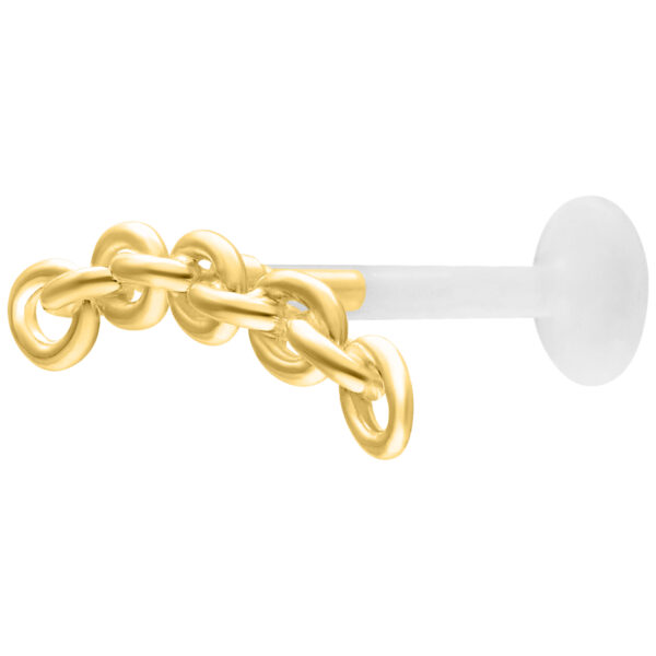 Labret dorado con cadena de ancla sobre fondo blanco, 5,0 mm