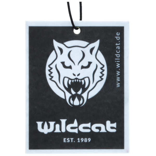 Ambientador de coche Wildcat rectangular con logo de gato salvaje negro sobre fondo blanco