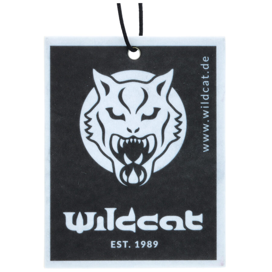 Ambientador de coche Wildcat rectangular con logo de gato salvaje negro sobre fondo blanco