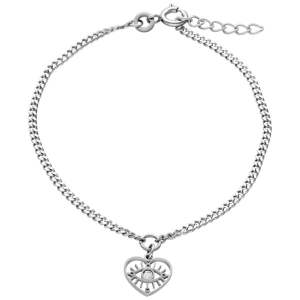 Fina pulsera de plata con colgante de corazón y cristal claro, cierre ajustable