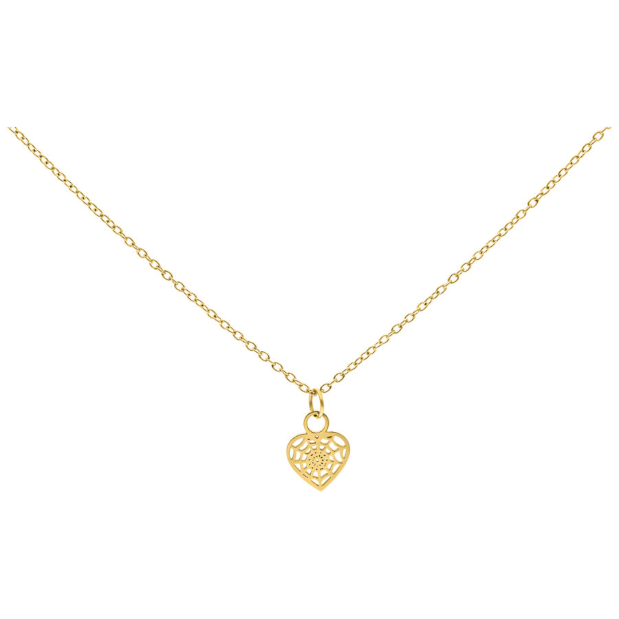 Cadena con colgante de corazón dorado sobre fondo blanco