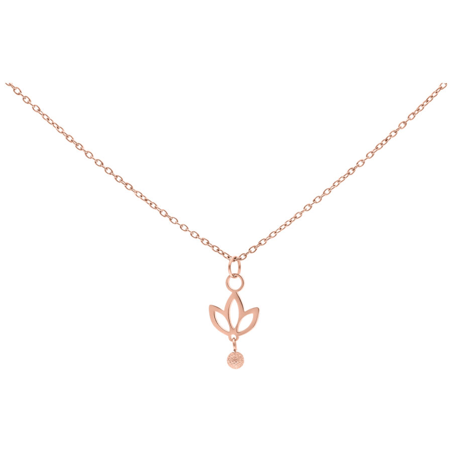 Cadena de oro rosa con colgante de lirio colgante sobre fondo blanco