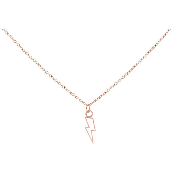 Cadena de oro rosa con colgante de rayo, 50 cm, sobre fondo blanco