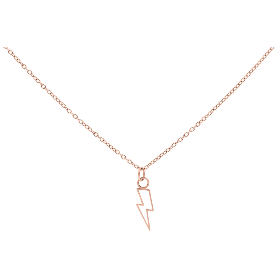 Cadena de oro rosa con colgante de rayo, 50 cm, sobre fondo blanco