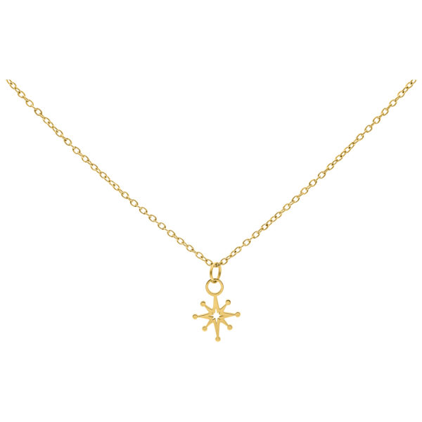 Cadena dorada con colgante de estrella polar sobre fondo blanco