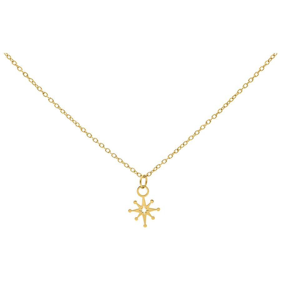 Cadena dorada con colgante de estrella polar sobre fondo blanco