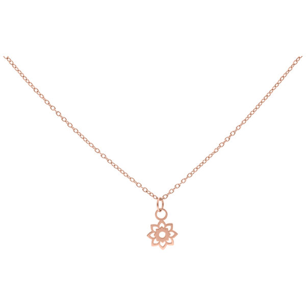 Collar de oro rosa con colgante de girasol sobre fondo blanco