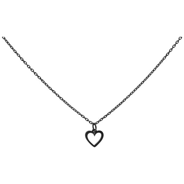 Collar de corazón negro de acero quirúrgico sobre fondo blanco