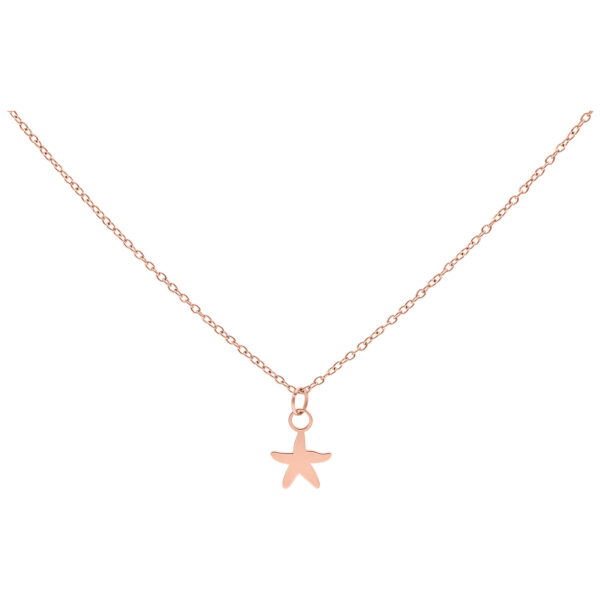 Collar roségold con un pequeño colgante de estrella de mar sobre fondo blanco
