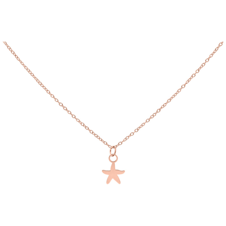 Collar roségold con un pequeño colgante de estrella de mar sobre fondo blanco