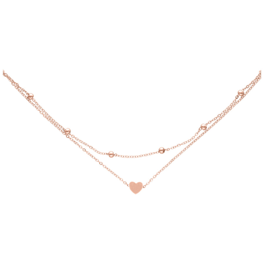 Tobillera de oro rosa con colgante de corazón y longitud ajustable, sobre fondo blanco