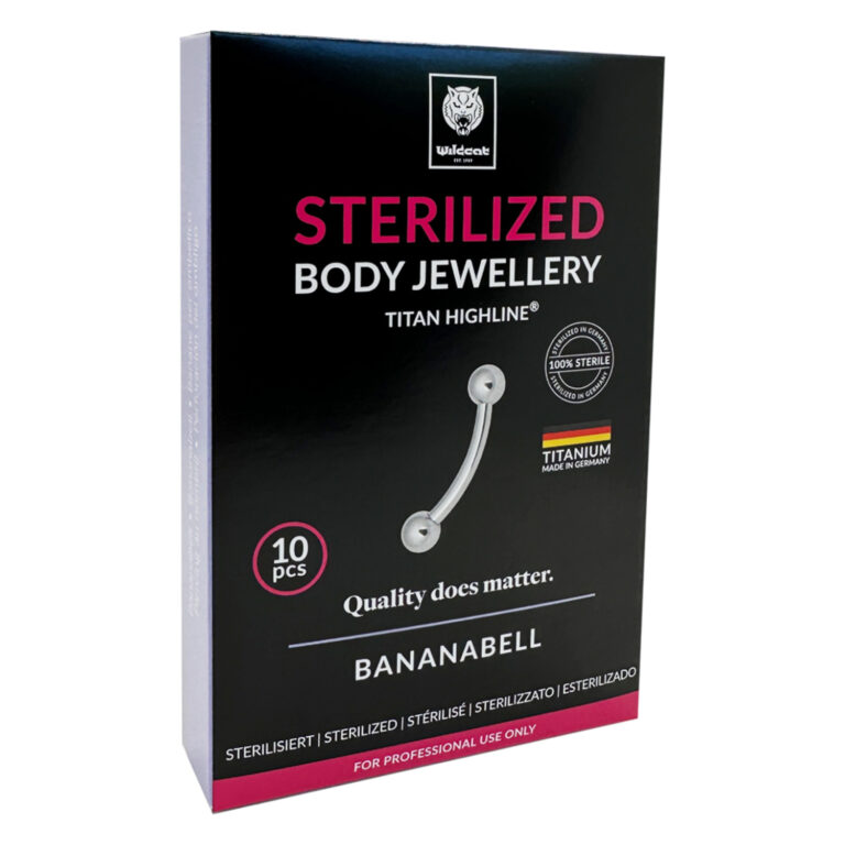 Empaque para Micro Bananabell de titanio esterilizado con pieza de joyería plateada