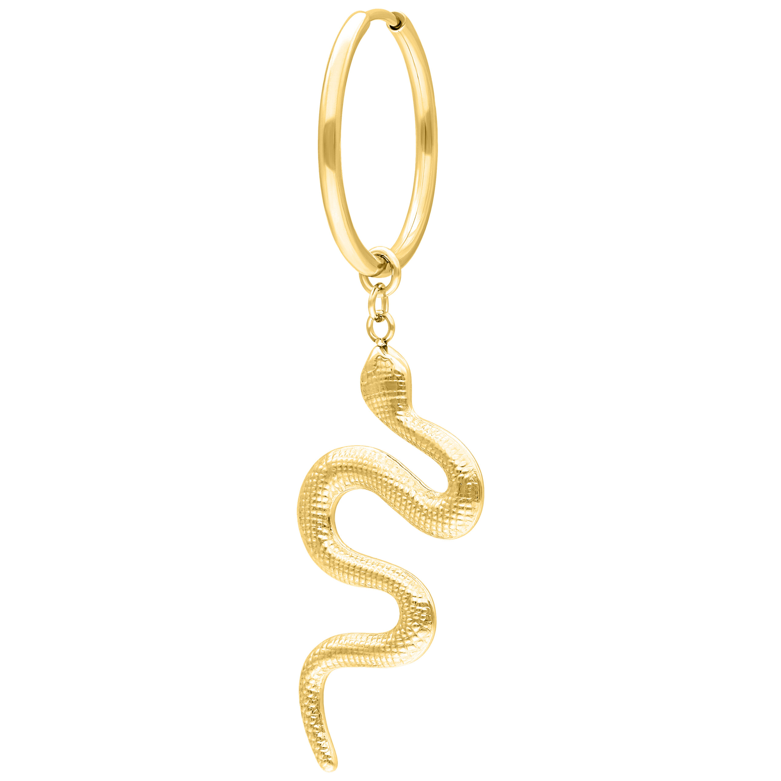 Pendientes dorados con colgante de serpiente sobre fondo blanco
